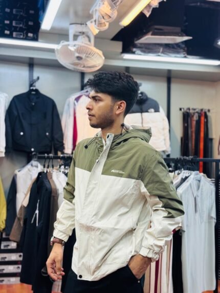 Color-blocked hooded windbreaker jacket