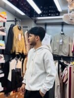 The Bear House Men's Pure Cotton Relaxed Hoodie White mix