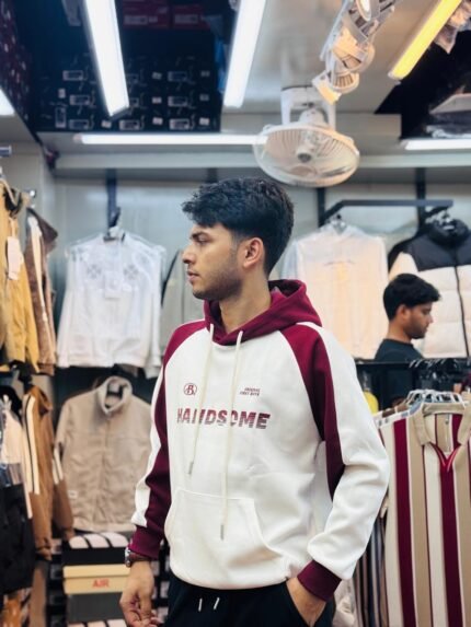 Color-blocked raglan hoodie White Maroon