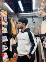 Color-blocked raglan hoodie White Black